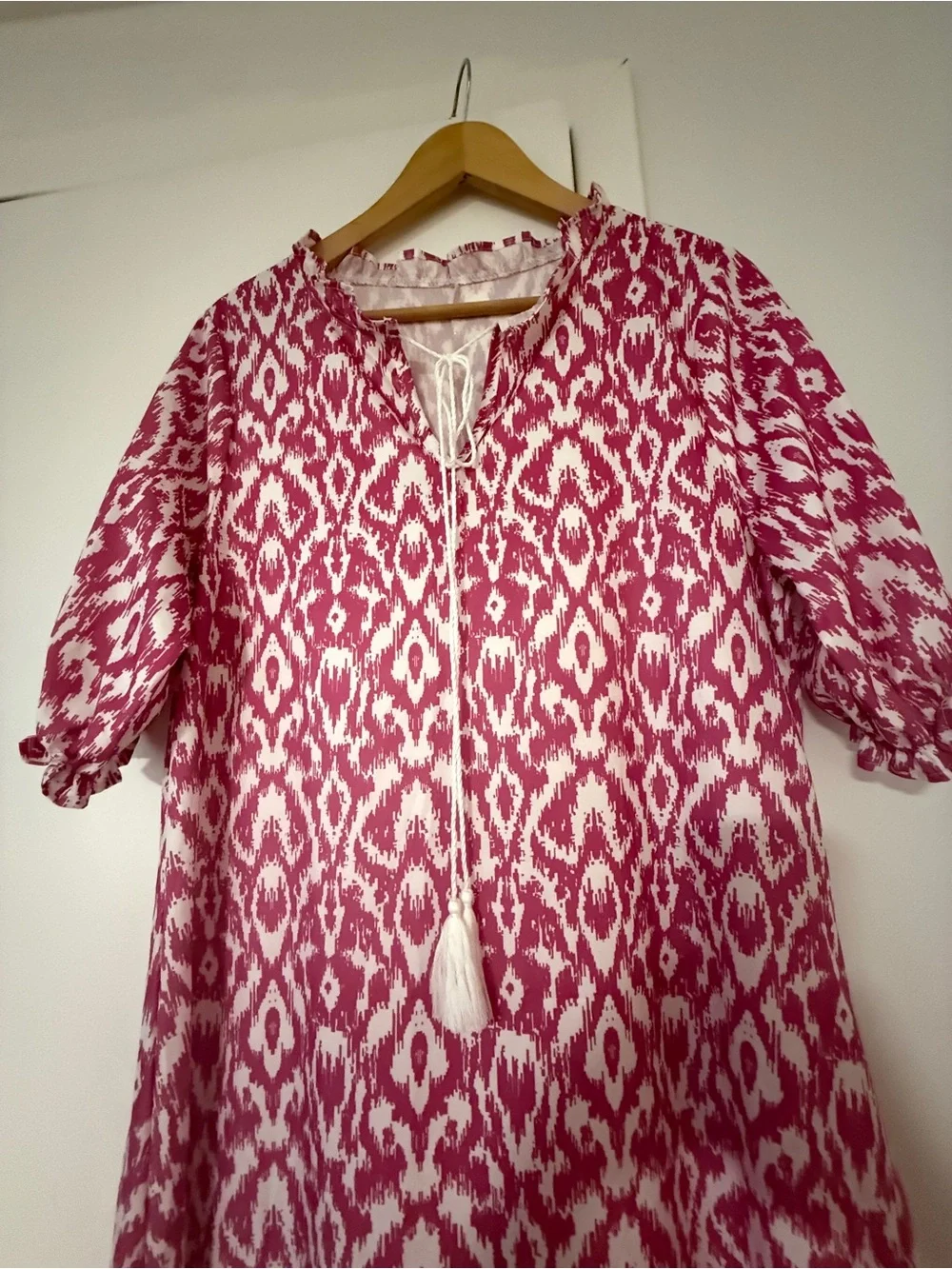 Kids Pink Ikat Print Tie-Front Dress